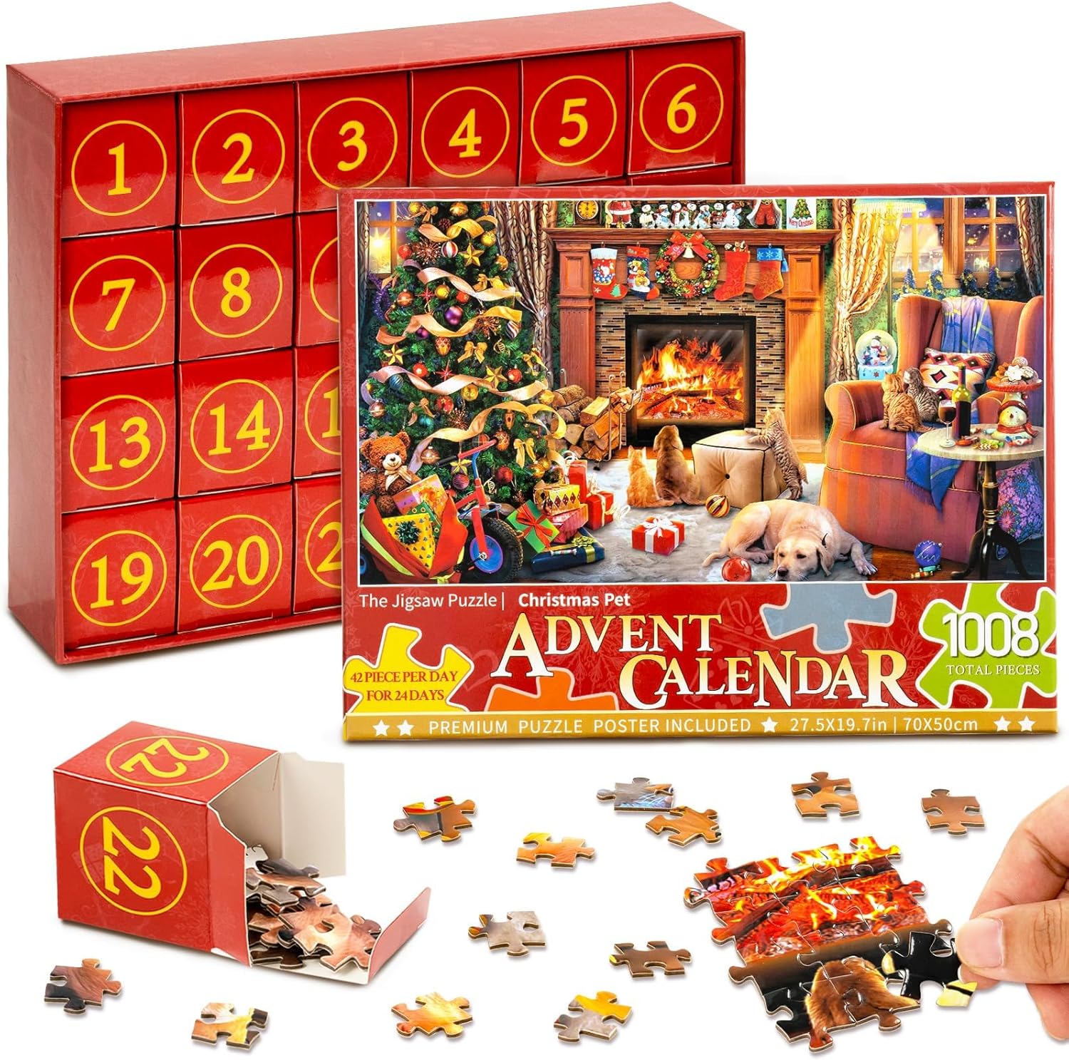 Advent Calendars - Advent Calendar 2023 Christmas Jigsaw Puzzle - 1008 Pieces 24 Days of Christmas Countdown Calendar Xmas Fireplace Puzzle for Kids Teens Adult Christmas Gift Toys