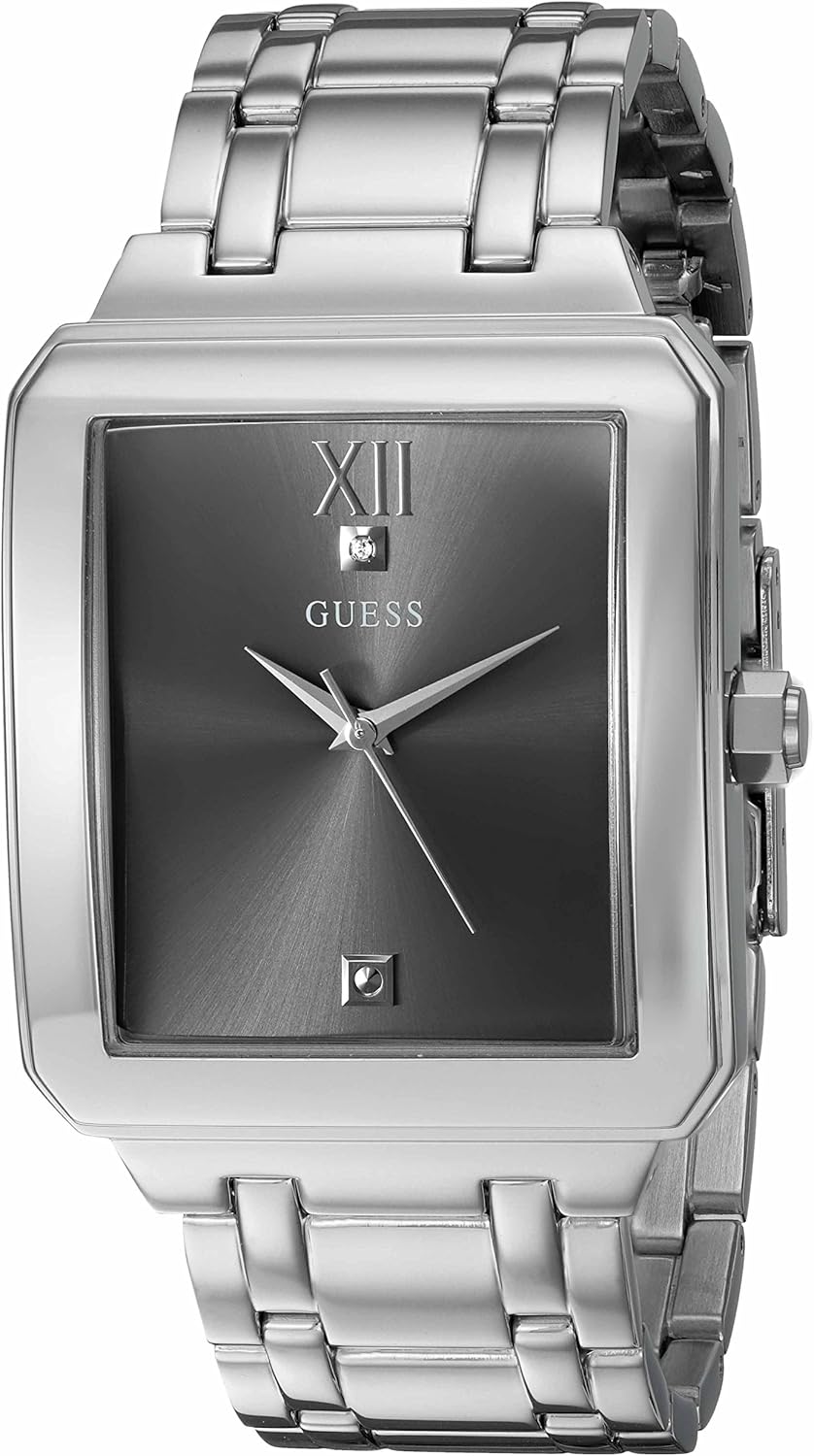 Guess Men's Stainless Steel Diamond Dial Rectangular Watch, Color