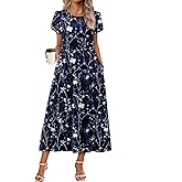 Zeagoo Summer Dresses for Women 2026 Maxi Bohemian Floral Short Sleeve Long Dress Casual Flowy Tired Beach Sundress
