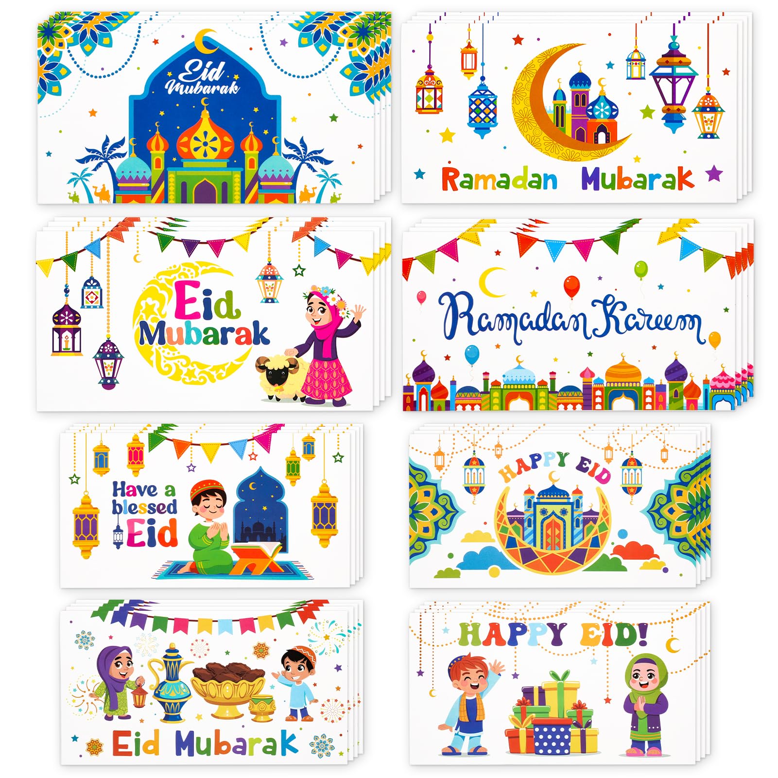 HOWAF 32 Eid Money Envelopes for Kids, Ramadan Mubarak Money Envelopes Money Wallets for Cash Muslim, Eid Mubarak Gifts Ramadan Gifts
