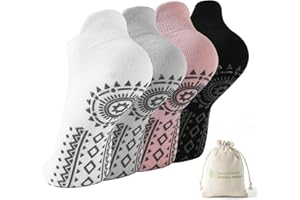 TOAMOUR Pilates Socks with Grips for Women, 4 Pairs Non Slip Yoga Athletic Ankle Socks for Ballet Barre Dance Workout