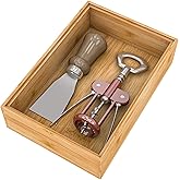 Utensil Organizer Silverware Drawer Organizer - Stackable Bamboo Flatware Caddy Cutlery Holder, Wooden Storage Boxes Tray for Bedroom,Office, Bathroom, Vanity & Garage Tool Organization(9"6"2.5")