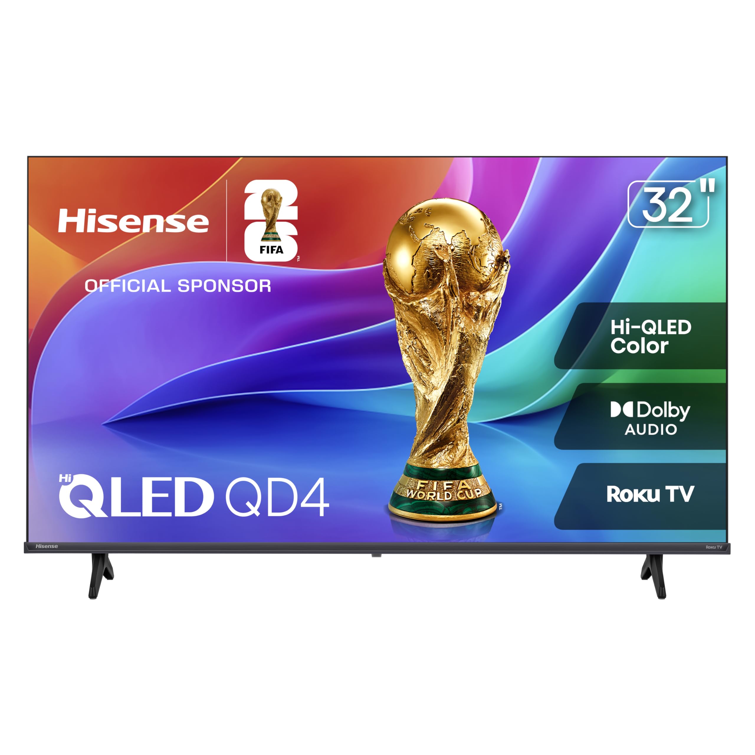 Hisense 32-Inch Class QD4SR Series Hi-QLED HD Smart Roku TV (32QD4HSR, 2026 Model) – Hi-QLED Color, Dolby Audio, Compatible with Alexa, Full Array LED, Slim Bezel Design