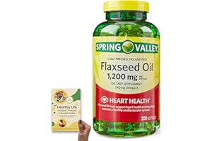 NEOBIT Spring Valley Flaxseed Oil 1,200 mg + 540 mg of Omega-3, 200 Softgels - Support Heart Health and Cardiovascular System - Bundle with Comprehensive 'Healthy Life, Simple Choices' Guide' (2 Items)
