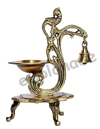 eSplanade - Lotus Shaped Round Brass Diya | Oil Lamp | Home Decor | Brass Diya | Brass Deepam | Brass Lamps | Kuthu Vilakku | Oil Lamp, Lamps for Home and Office