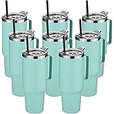 HASLE OUTFITTERS 40 oz Stainless Steel Tumbler with Handle, Vacuum Insulated Tumblers Bulk, Reusable Double Wall Travel Coffee Mug, Durable Powder Coated Water Bottles(Mint Green, 8)
