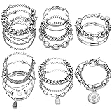 17IF 18 Pcs (6 Pack) Silver Bracelets Set for Women