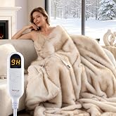 Bearhug Heated Blanket Twin Size, 62"x84" Luxury Tuscan Faux Fur Electric Blanket with 10 Heat Levels &amp; 9H Auto Off, 450GSM Ultra Soft Shaggy High-Pile Heated Bed Warmer, ETL Certified, Gift Box