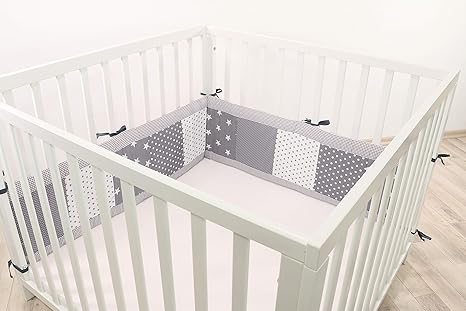 ULLENBOOM ® Nestchen Graue Sterne (200x30 cm Baby Laufgitter Nestchen, Umrandung für 100x100 cm Laufstall - Kopfbereich, Moti