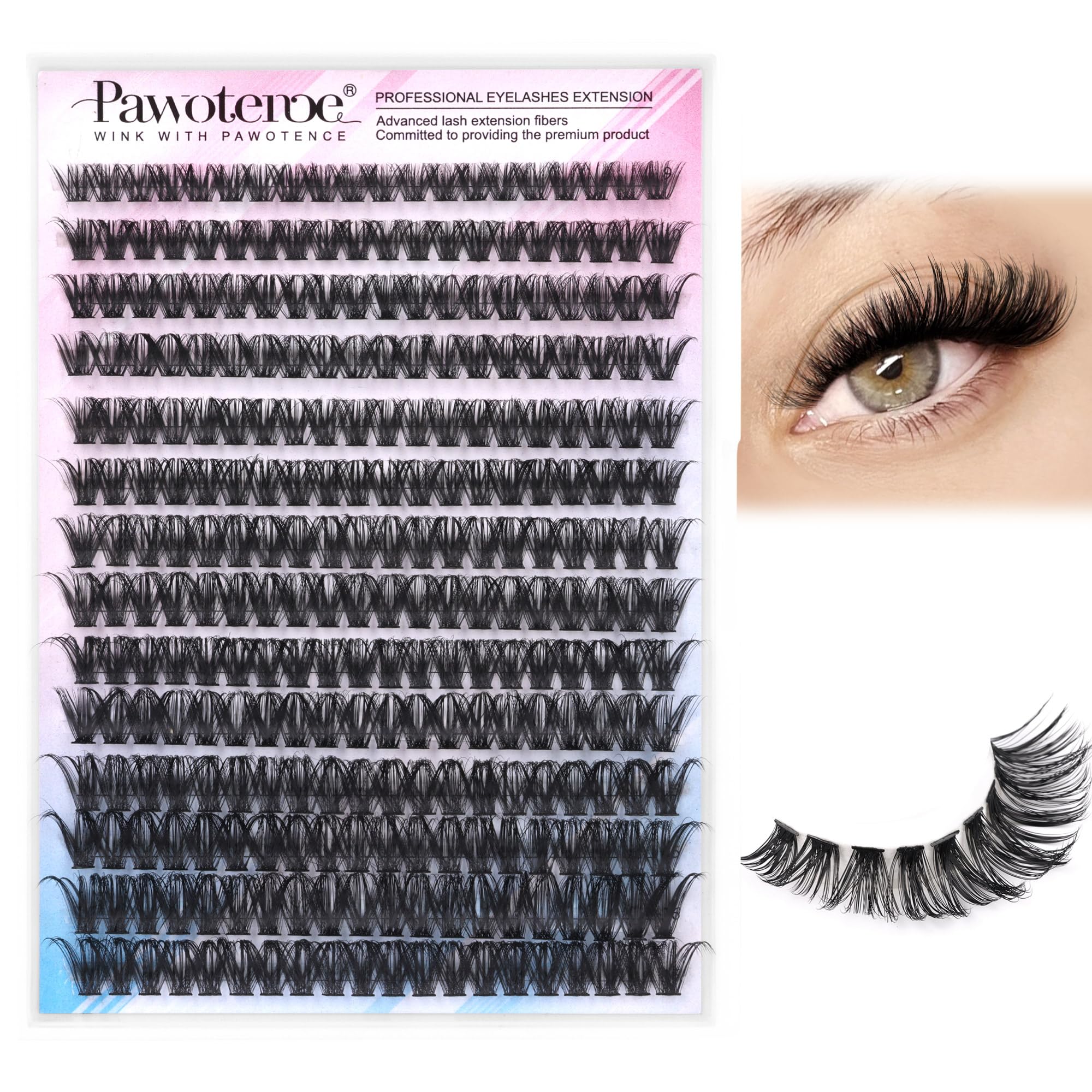Photo 1 of Pawotence Lash Clusters 280pcs Individual Lashes Cluster Eyelash Extensions 50D 9-16mm Mix Eyelash Clusters Lash Extension for Self Application at Home (50D, 0.07D, 9-16mm)