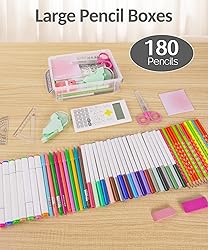 Sooez 6 Pack Extra Large Pencil Box, Plastic Hard