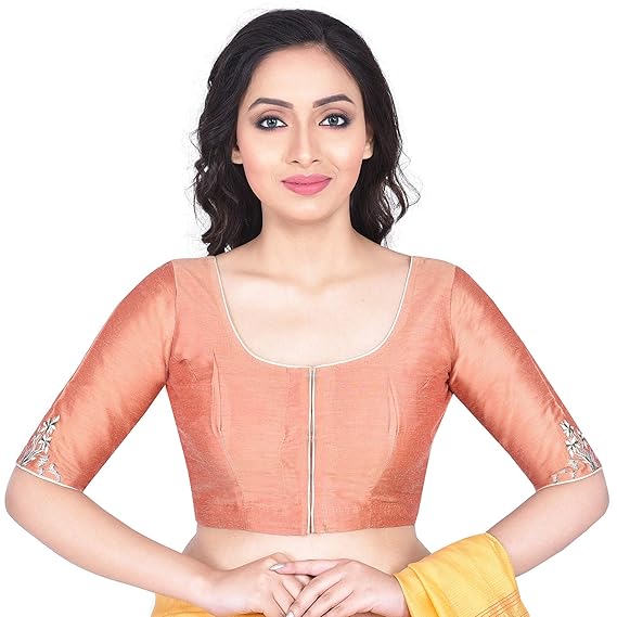 Women's Cotton Tussar Embroidered Blouse (D-1005403-Peach)