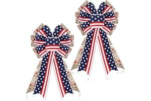 Jutom 2 Pcs Patriotic Bow 4th of July Wreath Bow Red White Blue Star Burlap Bow Memorial Day American Flag Bow for Indoor Outdoor Tree Topper Independence Day Party Decoration(Star Style)