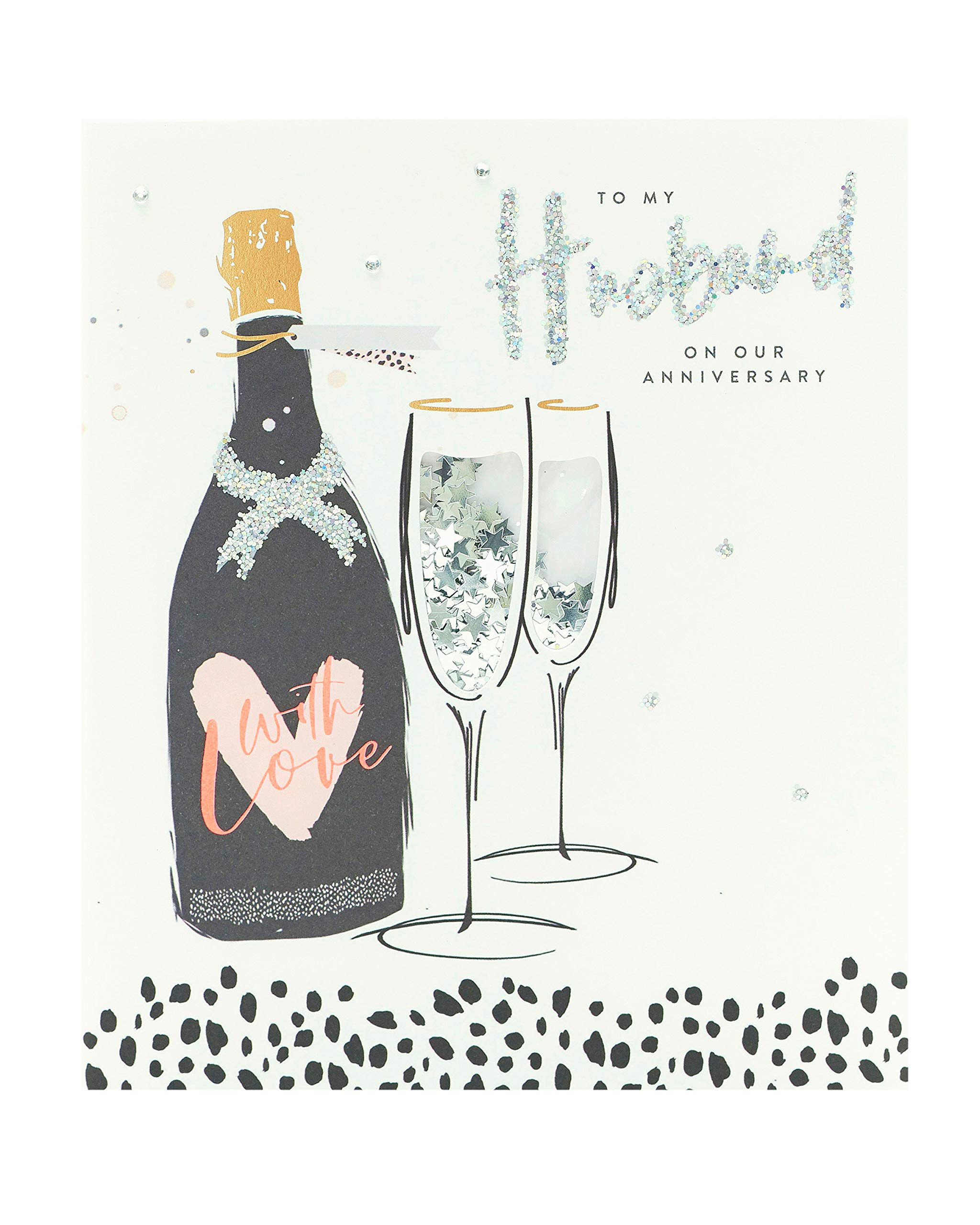 Neon Lustre Husband Anniversary Card (UKG-650183) - Champagne Celebration - Luxury Foil & Flitter Finish - from Carlton Cards