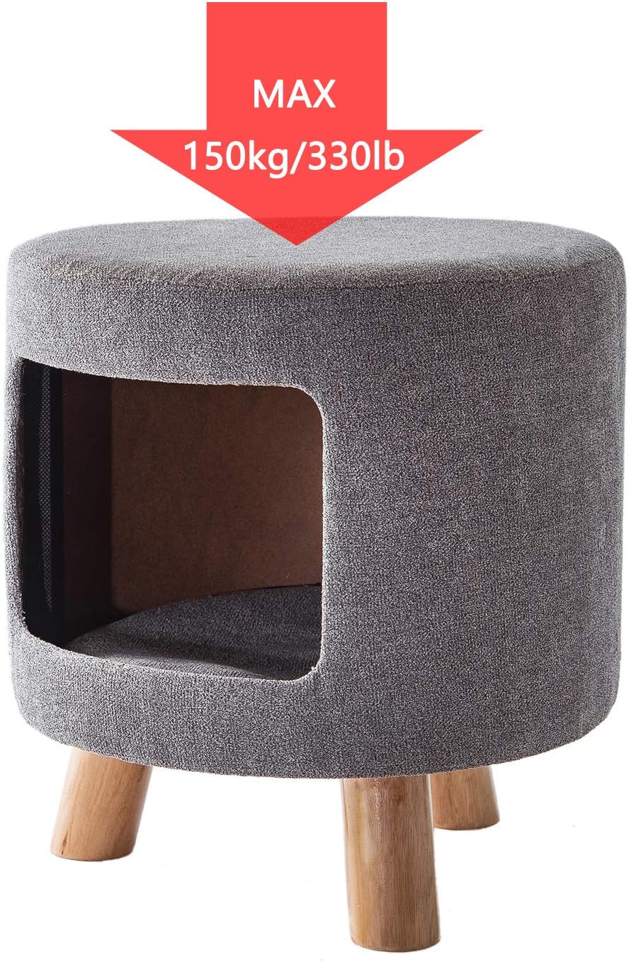 HuiDao Cat Condo Ottoman Round Foot Stool Ottoman with Cave and Inner Pad, Small Dog and Cat House Ottoman (Gray) : Pet Supplies