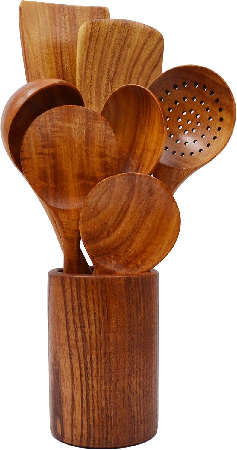 Wooden Spatula Set 8 Pcs Natural Teak Kitchen Cooking Utensil Wooden