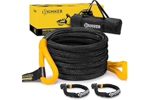 BUNKER INDUST 1.25"×20ft Kinetic Recovery Rope with 2 Soft Shackle Kit, 55000lbs Nylon Tow Rope Heavy Duty Snatch Strap Offroad Recovery Kit for 4x4 Jeep Truck ATV UTV SUV