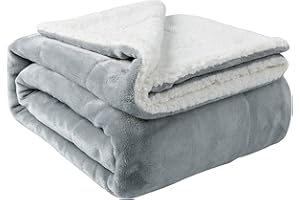 NANPIPER Sherpa Blanket Warm Blankets for Winter Super Soft Fuzzy Flannel Fleece/Wool Like Reversible Velvet Plush Couch Blanket Lightweight(Light Grey Throw Size 50"x60")