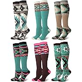 Twistover 6 Pairs Cowgirl Boot Socks Western Aztec Cowboy Knee High Sock for Women Western Outfits Accessories Gift