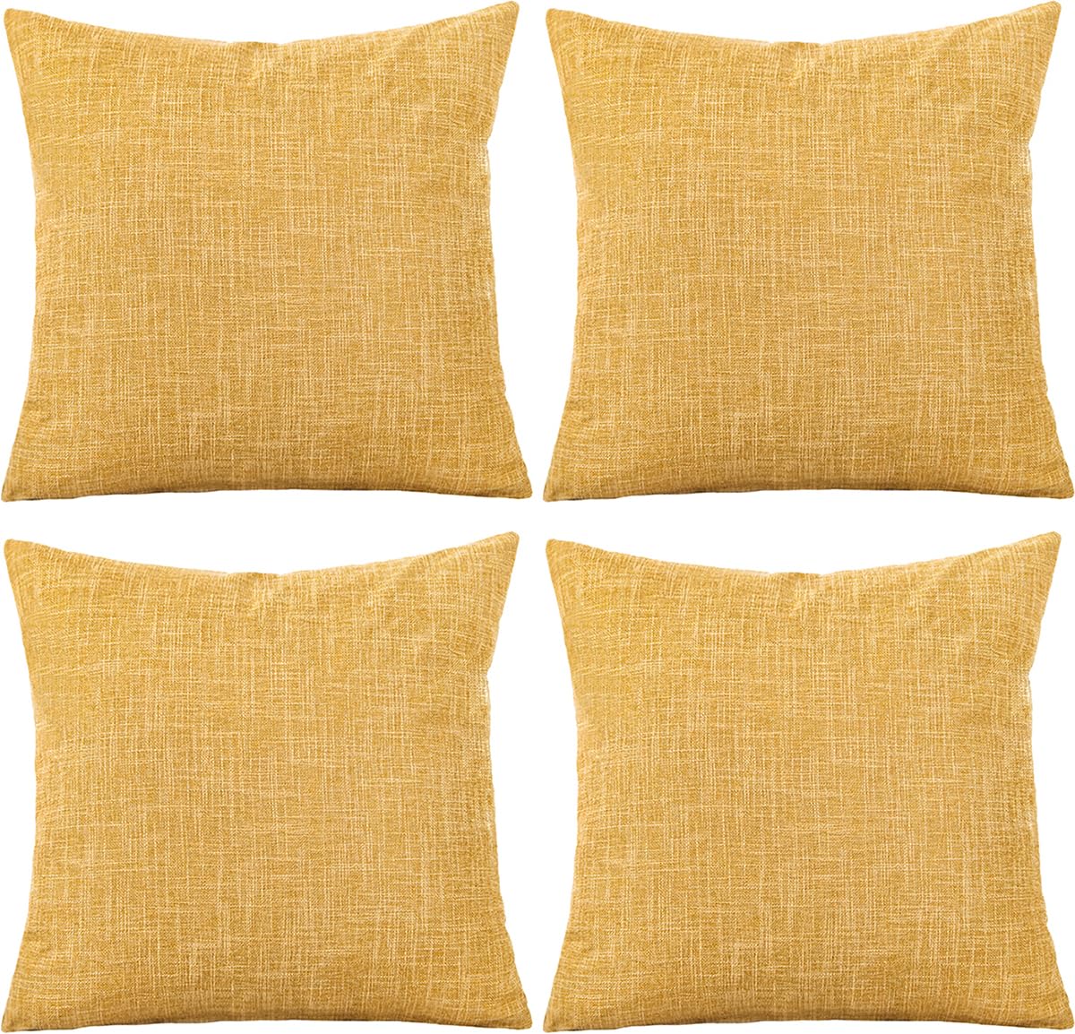GONOVE Cushion Covers 55×55cm Solid Soft Cotton Linen Throw Pillow Cover Set of 4 Decorative Plain Pillowcase Square Cushion Cover for Home Sofa Bed Chair Décor, Yellow