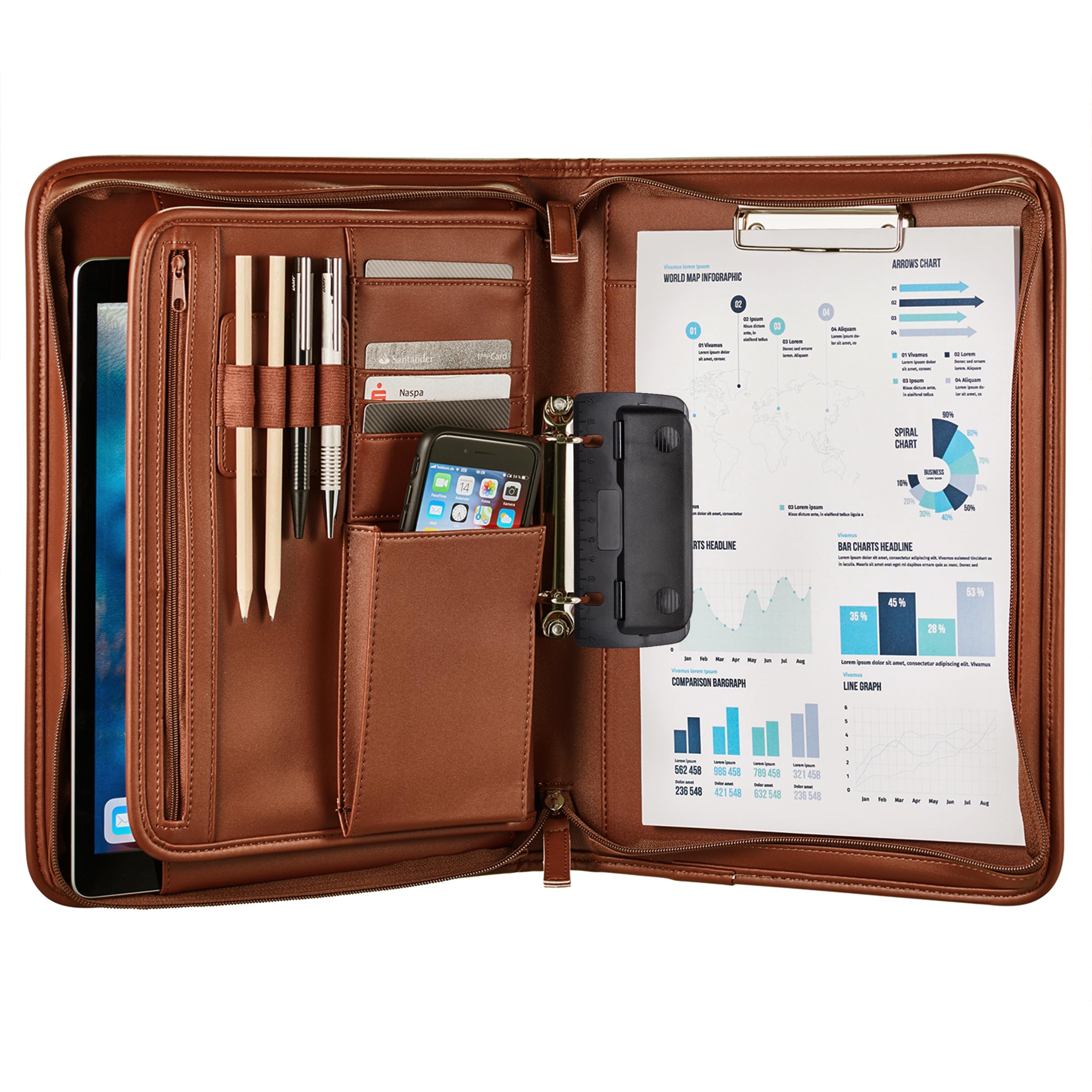 ONVAYA® Conference folder A4 | briefcase | business folder | writing pad | hard-wearing imitation leather | portfolio folder | metal plate for engraving | document folder (brown)