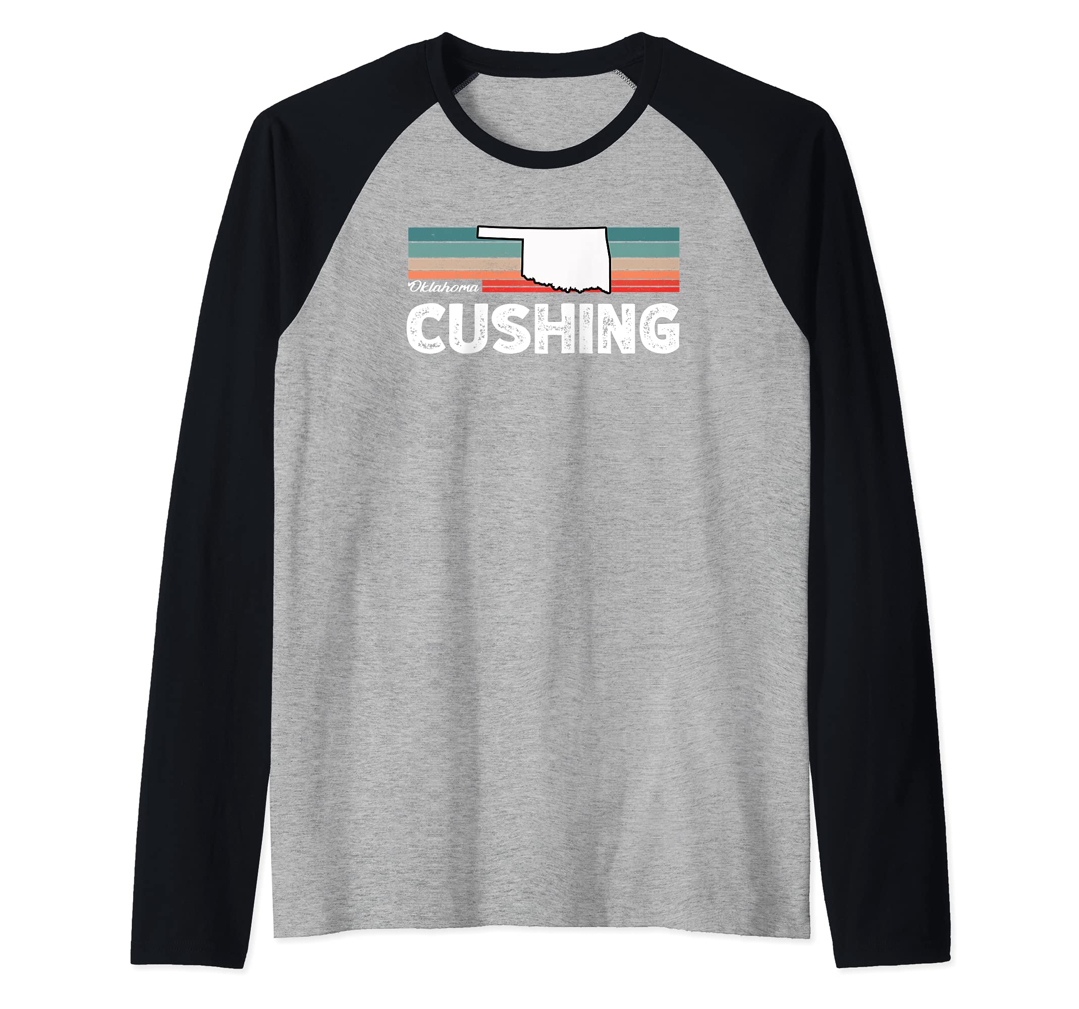 Vintage Retro Cushing CA Tourist Native Oklahoma Raglan Baseball Tee