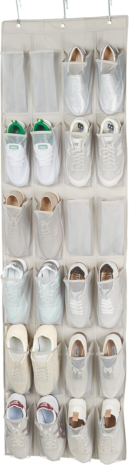 Amazon Basics 24-Pair Over-the-Door Medium-Size Shoe Organizer, 47 x 6.3 x 165 cm, Light Grey - Image 3