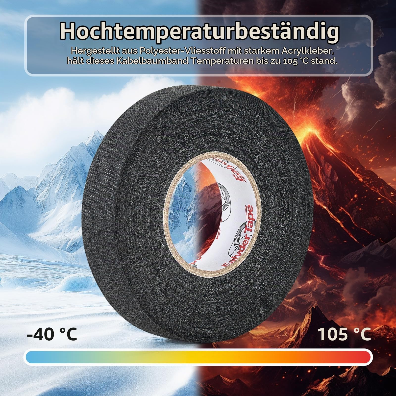 Ealyder Tape Kabelbaum Gewebeband 2 Stück 19 mm x 17 m – Hochtemperaturbeständig, Selbstklebendes Isolierband für Auto Kabelbaum, Geräuschdämmung & Kabelschutz 6