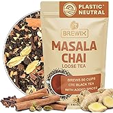 BREWIX, Masala Chai Tea Loose Leaf CTC TEA (50+ Cups, 3.53oz/100g) Strong Robust & Aromatic, All Natural | Blended with Exotic Spices | Ginger, Cinnamon, Cardamom, Clove & Black Pepper