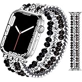 JR.DM Beaded Bracelet Bands women Compatible with Apple Watch 42mm(S3/2/1) 44mm 45mm 46mm 49mm Fashion Dressy Stretchy Handmade Strap for iWatch Series 11/10/9/8/7/6/5/4/SE 3/2/1 Ultra(Black/Silver)