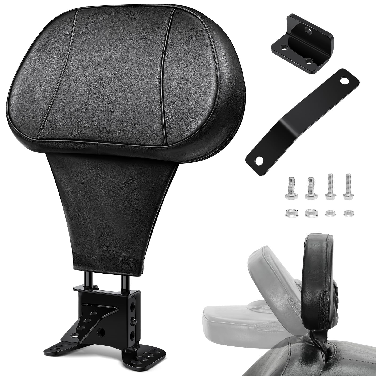 Quick Detachable Rider Driver Backrest With Mount Kit For 2020+ Indian Challenger - Black Steel