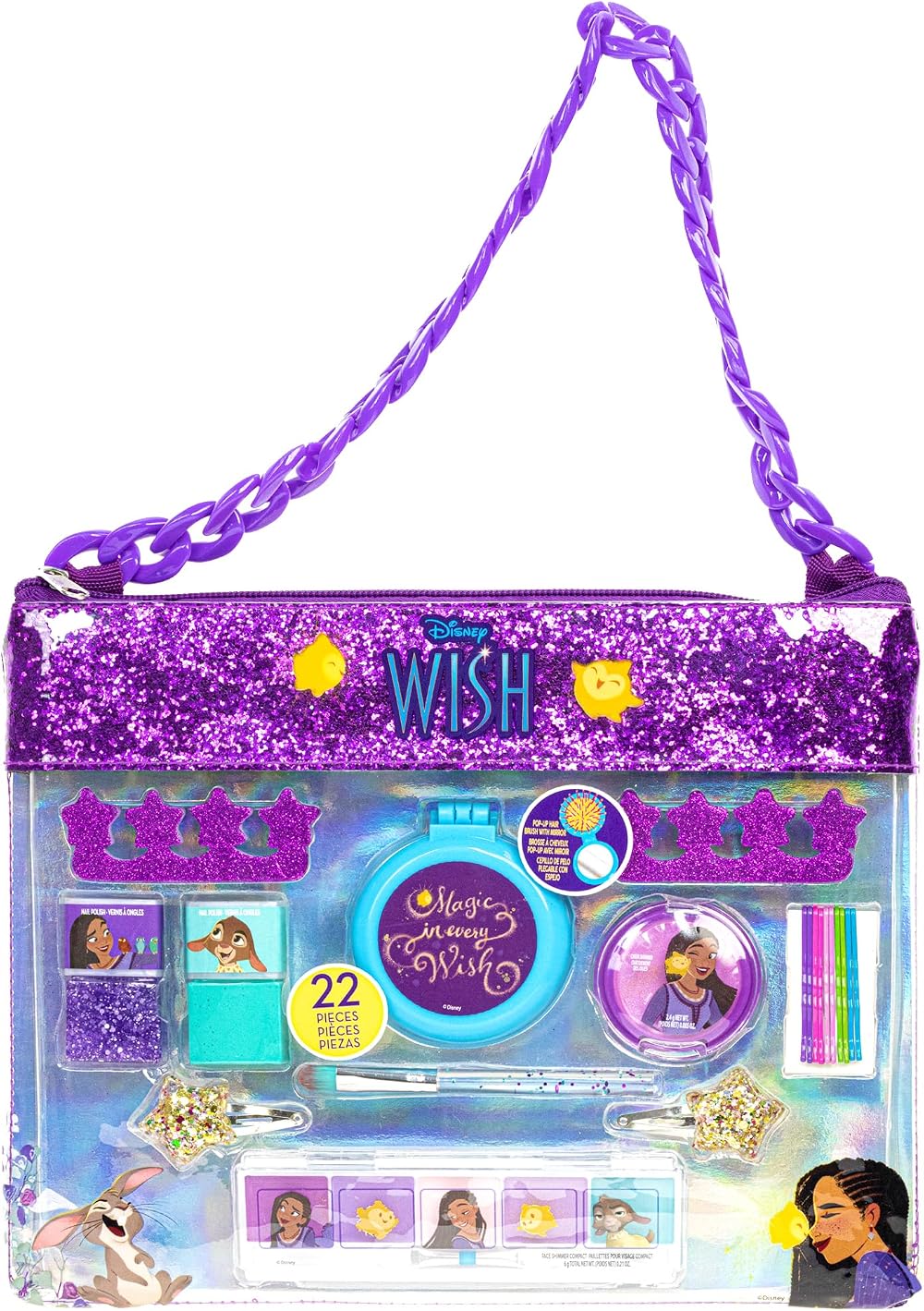 Townley Girl Disney Wish Kids Makeup Set Sling Bag Blush Nail Polish Hair 3+