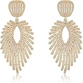 S925 Sterling Silver Posts Leaf Dangle Cubic Zirconia Earrings for Women Large Crystal Drop Hypoallergenic Earrings fashion Jewelry Gifts for Wedding Prom Party