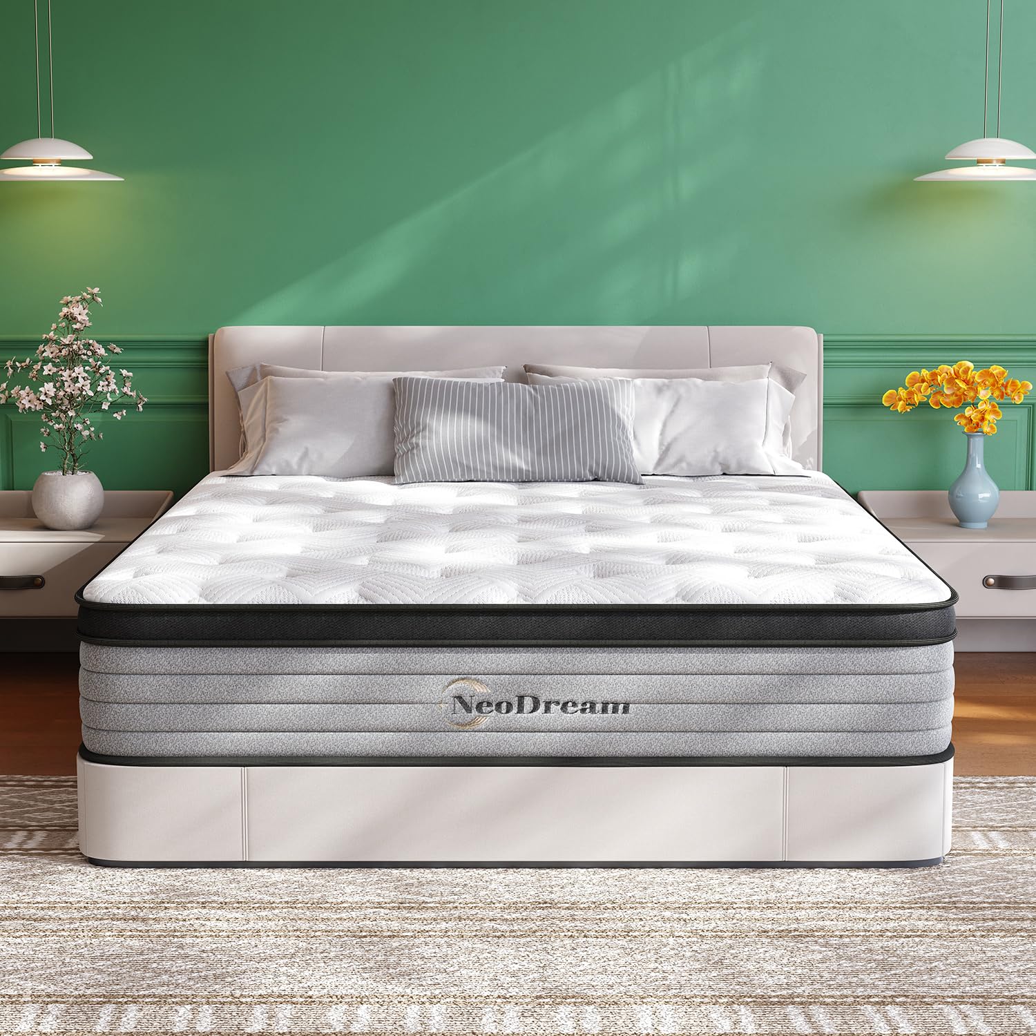 NeoDream King Size Mattress, 12 Inch Hybrid Matress with Memory Foam & Individual Pocket Springs, King Mattress in a Box, Medium Firm Feel, Pressure Relief, Edge Support, Motion Isolation