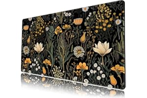 MECHANICAL CATTLE Floral Desk Mat Black Vintage Aesthetic Desk Pad Large Gaming Flower Mouse Pad XXL Plant Wildflower Mousepad Extended Laptop Computer Mouse Keyboard Mat 31.5 x 15.7 in for Office Desk Decor