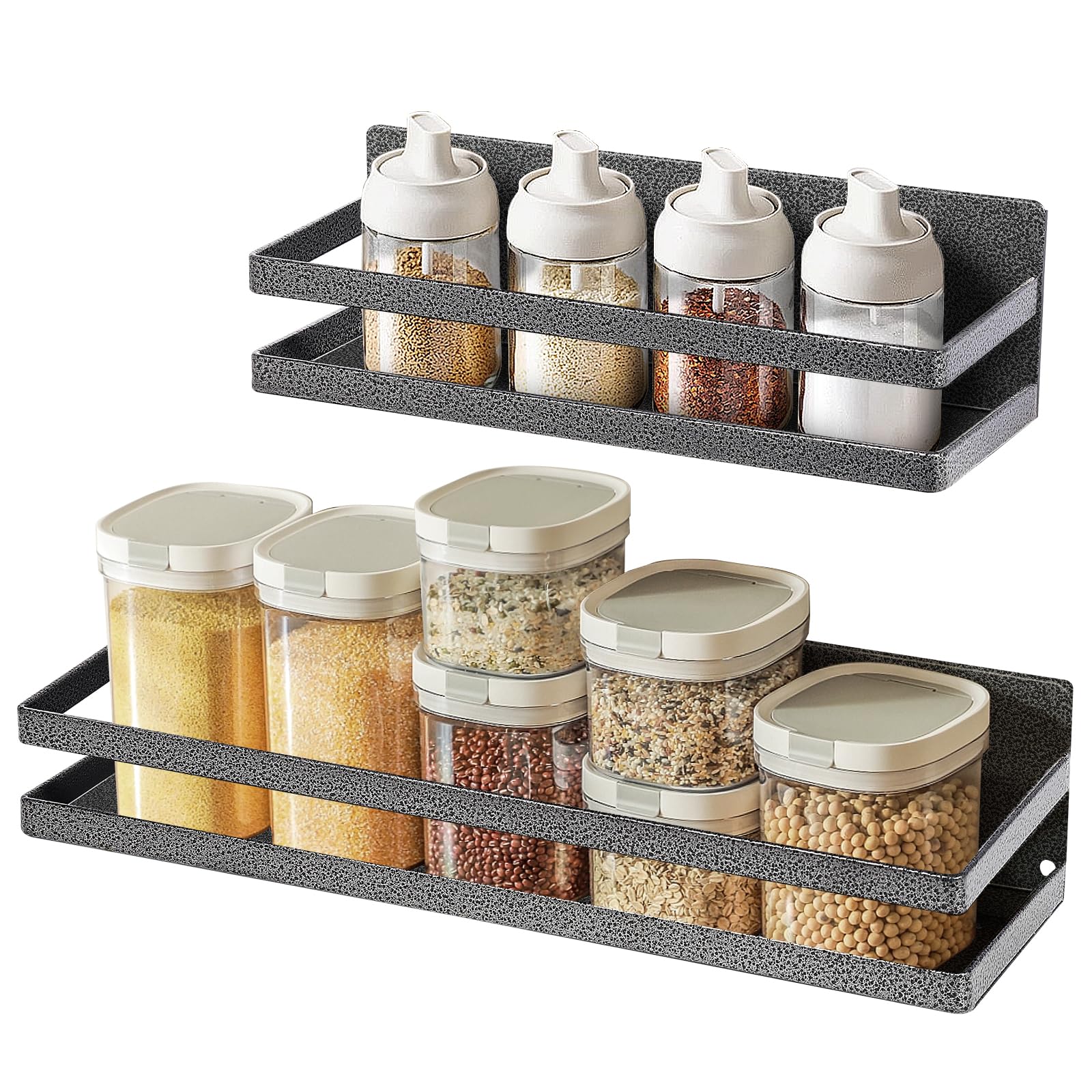 Uten Magnetic Spice Rack, 2 Pack Magnetic Shelf Spice Rack, Removable Magnetic Fridge Shelf Without Drilling for Kitchen Organization and Storage for Spice Jars and Seasoning Bottles, Black — image 1