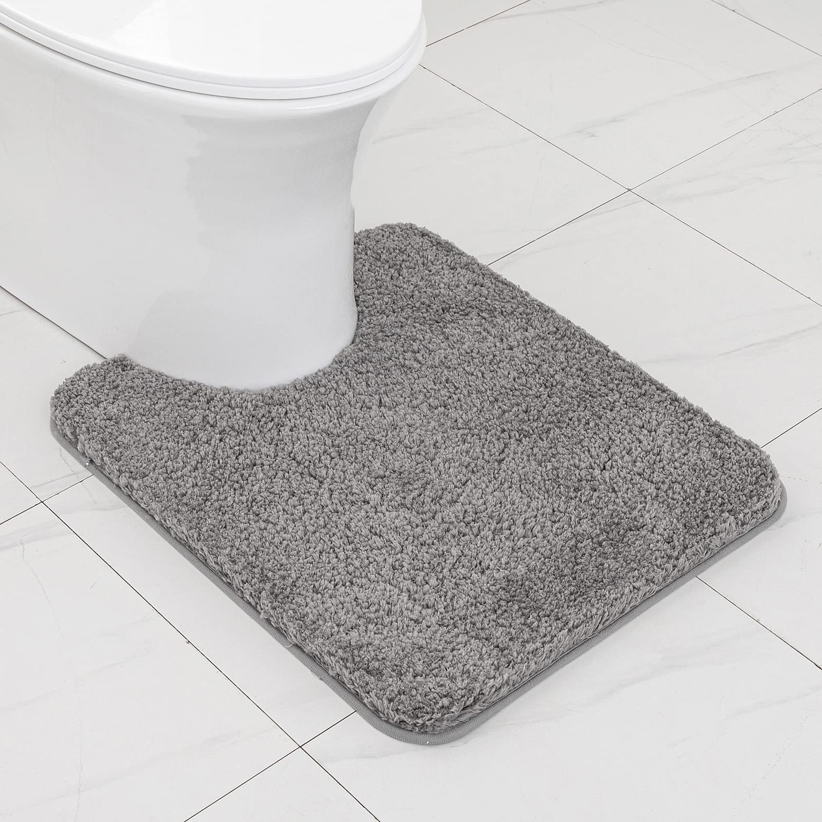 MIULEE U Shape Bath Mat Super Absorbent WC Toilet Rug Non Slip Mat Super Soft Floor Mat Washable Rugs Cozy and Shaggy Rug Carpet for Bathroom Sliver Grey 1 Piece 50 x 60 cm 20x24 Inch