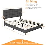 Yaheetech 5ft King Bed Frame Upholstered Platform Headboard Dark Grey view 2
