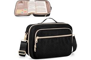 Prokva Bible Cover Case for Women, Large Bible Church Bag with Strap, Bible Carrying Case Book Protector with Handle, Black(Empty Bag Only)