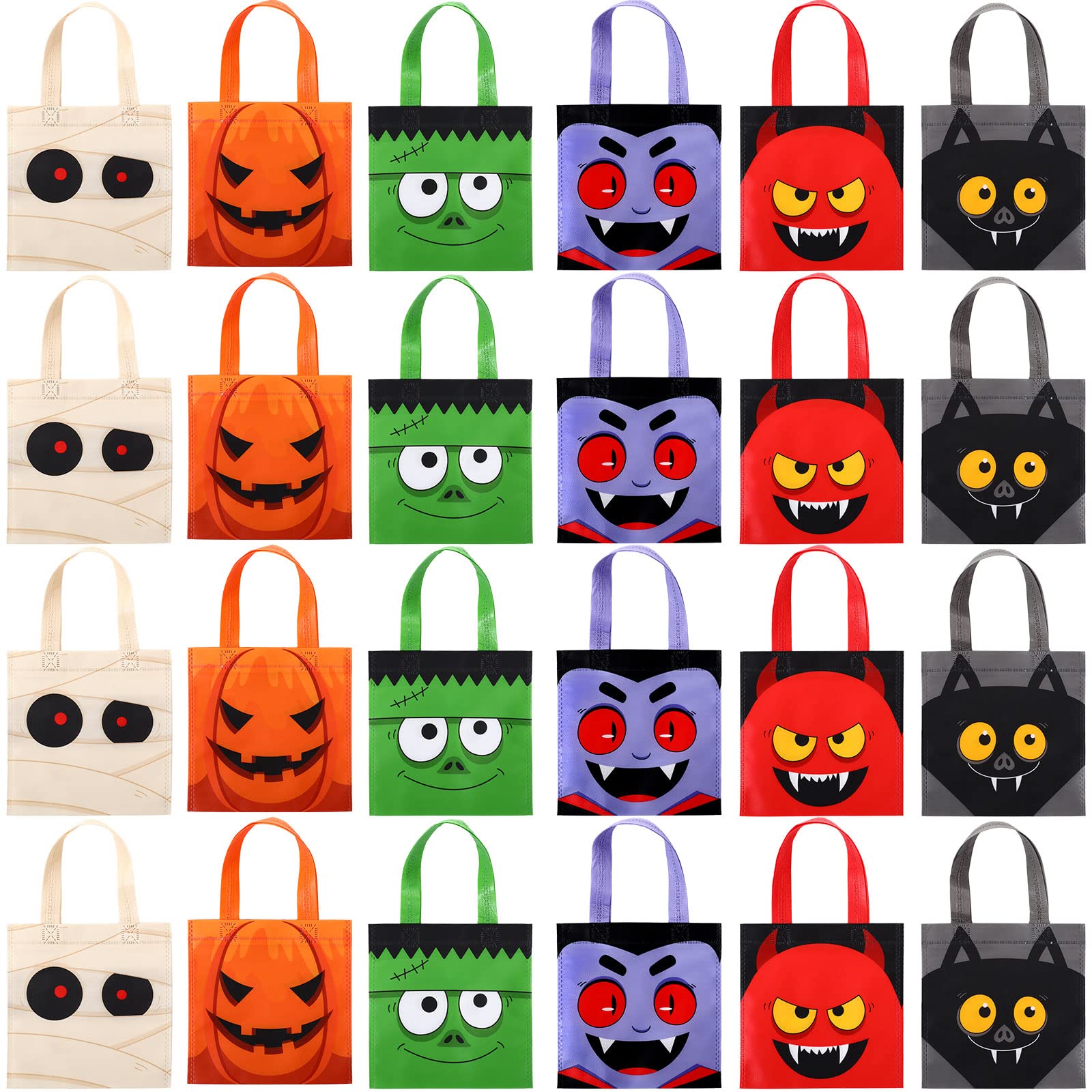 Photo 1 of Shihanee 30 Pcs Halloween Trick or Treat Bags Small Halloween Tote Bags with Handles Reusable Non-woven Candy Goodie Bag for Trick or Treat Gifts Wrapping Party Supplies, 6 Designs(Pumpkin)