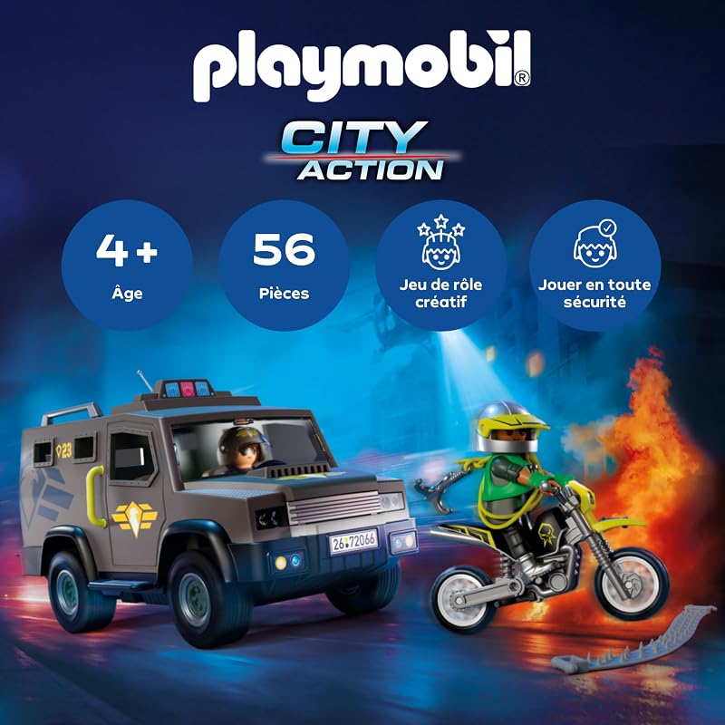 City Action Véhicule SWAT, avec Policier, Moto de Criminel et Herse, Jouet pour Enfants à partir de 4 Ans, 72066