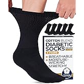 Pembrook Cotton Diabetic Socks for Men - 5 Pairs Crew Mens Diabetic Socks, Non-Binding, Moisture-Wicking, Loose Fit