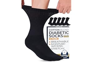 Pembrook Cotton Diabetic Socks for Men - 5 Pairs Crew Mens Diabetic Socks, Non-Binding, Moisture-Wicking, Loose Fit