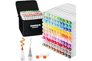 AnyMark 100 Colors Alcohol Markers, Dual Tip Alcohol Based Art Markers Set for Kids Adults Coloring Drawing, Chisel & Fine