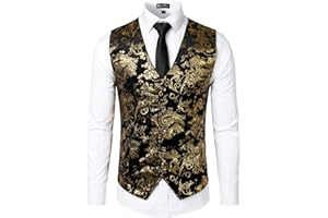 ZEROYAA Mens Hipster Metallic Paisley Printed Single Breasted V-Neck Suit Vest/Tuxedo Waistcoat