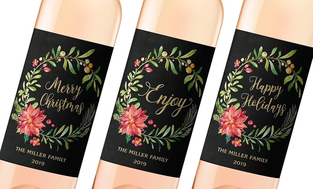 Amazon.com: CUSTOM Christmas Wine Labels - SET of 2 - Holiday Wine Labels, Merry Christmas Happy ...