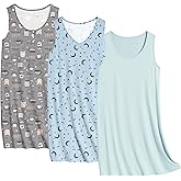 Ekouaer 3 Pack Nightgowns for Women Sleeveless Sleepwear Button Down Nightshirt Wide Strap Tank Sleep Shirt S-3XL