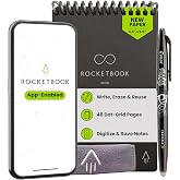 Rocketbook New Mini Reusable Smart Notepad, Pocket Size Notebook 3.5x5.5, Black - Dotted Pages, App-Connected, Erasable, Ideal for On-The-Go List Taking &amp; Quick Notes Anywhere