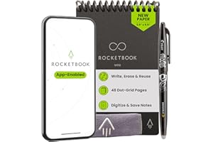 Rocketbook Mini Reusable Smart Notepad, Pocket Size On-The-Go Notebook, 3.5x5.5, Black (Pack of 1)