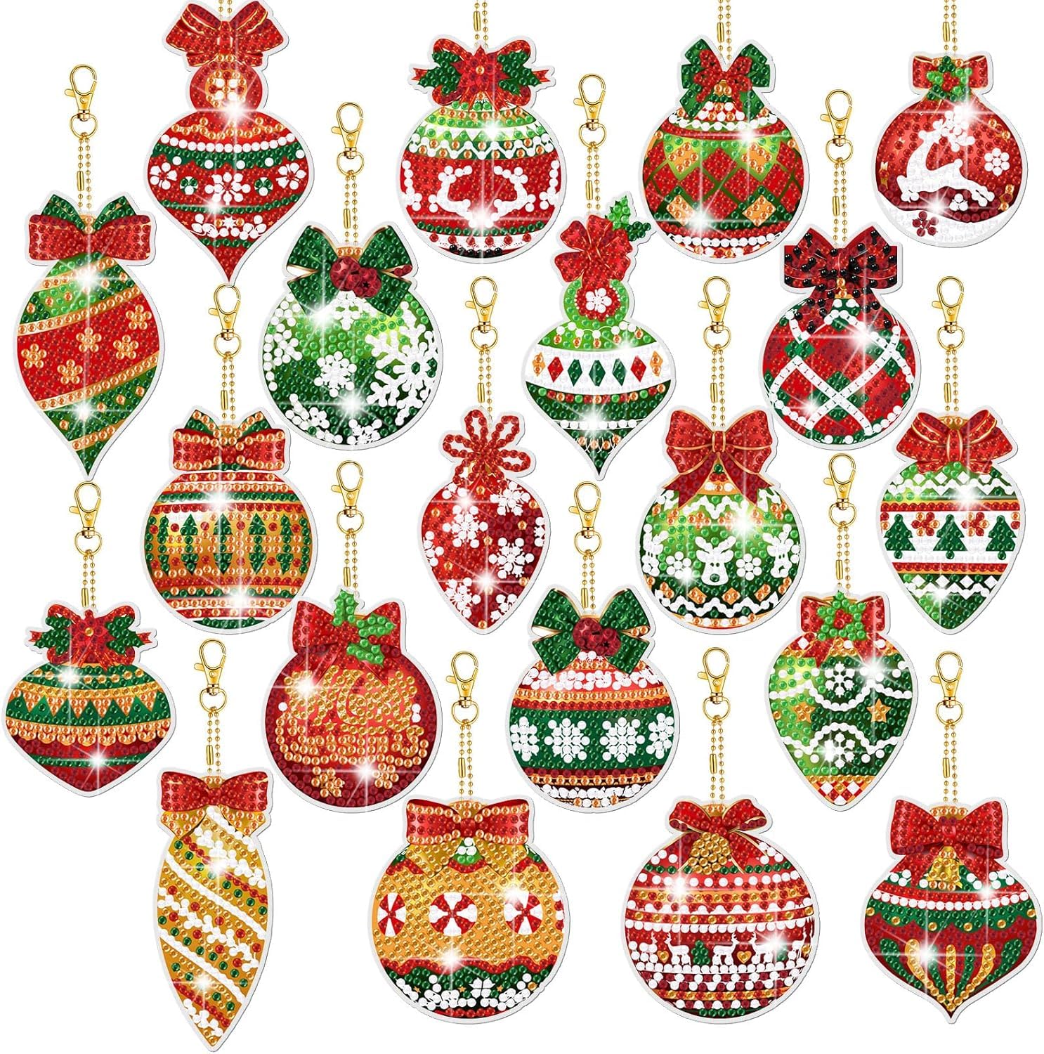 ExploreUncharted 20PCS Christmas Diamond Painting Kits 5D DIY Diamond Painting Keychain Christmas Hanging Diamond Art Kits Diamond Art Christmas Ornaments for Kids Crafts Family Decor (Colour 20PCS)
